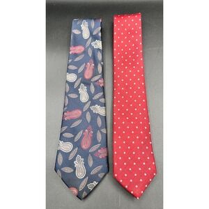 Vtg Pair of Mens Neck Ties Paisley Polka Dot Burgundy Blue Mens Store Nautica‎